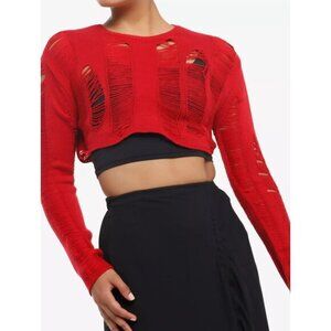 Social Collision Red Distressed Bolero Girls Crop Shrug